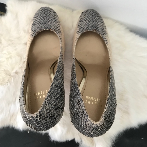 Stuart Weitzman Snakeskin Leather Heels Pink Gray - Picture 5 of 11